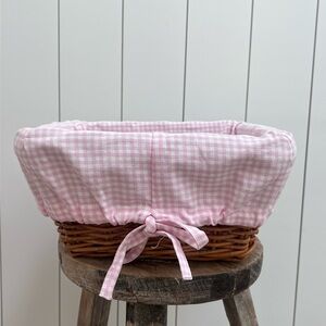 Pottery Batn Pink Gingham Lined Wicker Basket for Kids, Set of 3